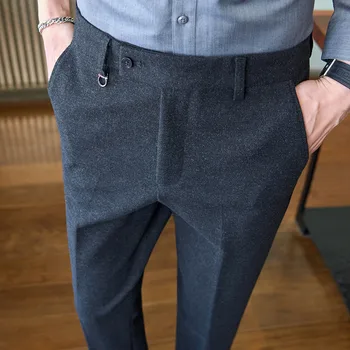 Rudens žiemos elastinės vilnonės kostiuminės kelnės Vyriškos aukštos kokybės Vienspalvės laisvalaikio dalykinės suknelės Kelnės Office Social Groom Kelnės