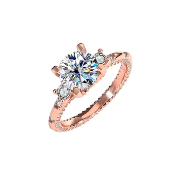 S925 sterlingų sidabro D spalva Moissanite žiedas Spark Diamond žiedas moteriškas dviejų karatų imituotas deimantinis vestuvinis žiedas lengvas prabangus