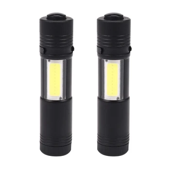 Skatinimas! 2x naujas mini nešiojamas Q5 LED žibintuvėlis XPE&COB darbo šviesos žibintas Galinga rašiklio žibinto lempa 4 režimai Naudokite 14500 arba AA