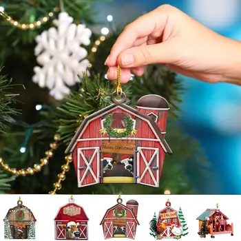 Subtilios blizgios tuščiavidurės žvaigždės dekoracijos Laimingo Kalėdų vakarėlio medinis namas Beveidis pakabukas Mielas akrilo eglutės ornamentas