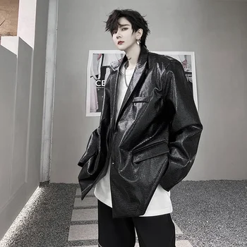 SYUHGFA PU Odinė elegancija Vyriški švarkai Pečių pagalvėlės kostiumo paltas Korėjietiško stiliaus prabangių drabužių tendencija 2024 m Naujos vyriškos striukės
