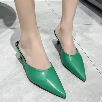 Vidurio kulniukai Šlepetės Moteriški batai Elegantiški Slingback Flip Flops 2024 m. pavasaris Mada Moterys Vaikščiojimo batai Nauji mulai Chaussure Femme