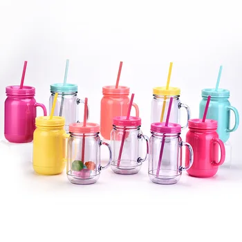 Vienspalvis plastikinis gaidžio puodelis su rankena Naujas dvigubas plastikinis mūrinis butelis kasdienis patogus puodelis su šiaudeliais