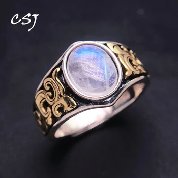 Vintage Natural Moonstone Ring 925 Sterling Silver Gemstone Oval 8*10mm moterims Lady Birthday Party papuošalų dovana