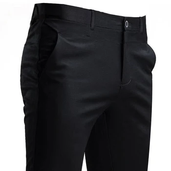 Vyriškos kostiuminės kelnės Stretch Smart Casual Kelnės Kišenė Vienspalvė Tiesi Nešiojama Viso ilgio namų darbo juoda suknelė Kelnės