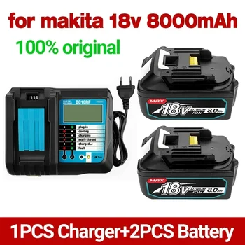 įkraunama baterija BL1860B 18V 6000mAh atsarginė baterija, skirta Makita 18VBL1860 BL1840 BL1850 belaidis gręžtuvas su DC18RF 3A įkrovikliu